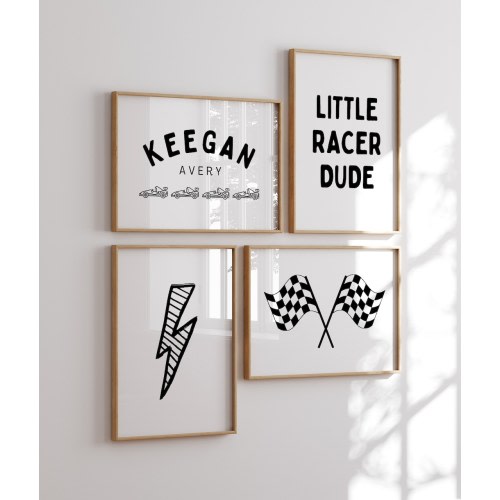 Personalized Name Race Car, Little Dude Boy Gallery Wall set, Boys Room Decor, Race Car Nursery Decor, Car Playroom Wall Art, Race Sports