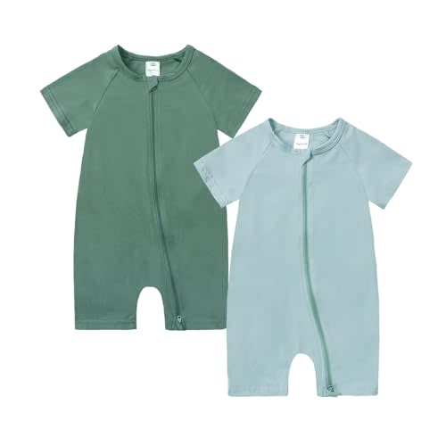 JunNeng Baby Boy Girl 2 Pack Short Sleeve Zipper Rompers Infant Cotton 2-way Zippers Comfy Summer Jumpsuit