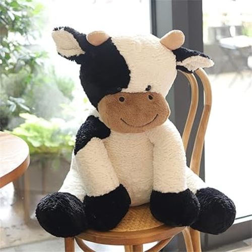 Cow Year Plush Toy Cute Cattle Stuffed Animals Cattle Soft Doll Kids Toys Birthday Gift for Children Easter, Thanksgiving, Christmas, New Year's Gifts (Black and White, 70cm/27inch)