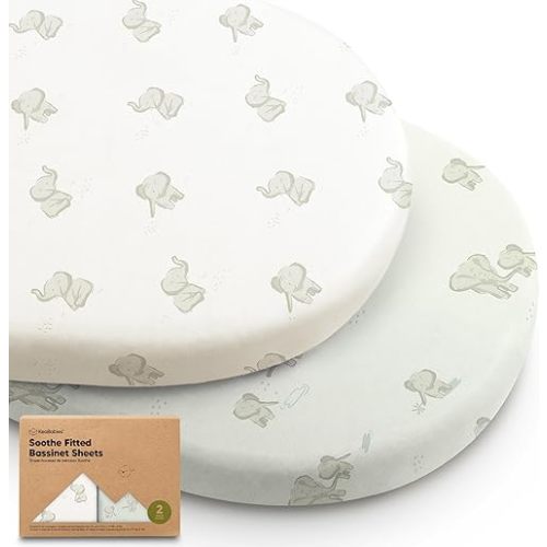 2-Pack Organic Bassinet Sheets for Girls, Boys - 100% Cotton Bassinet Mattress Sheets Compatible with Halo Bassinest Swivel Sleeper, Graco, Baby Delight, Chicco, Unisex Fitted Bassinet Sheets (Elly)