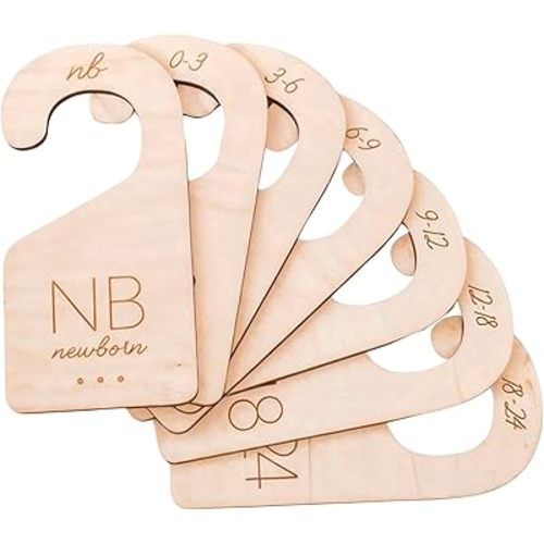 Baby Clothes Dividers for Closet – Wood Size Dividers for Newborn to 24 Months, Nursery Organizer, Large 1in Letter Size (Set of 7)