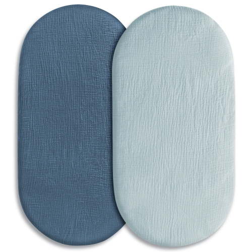 Gllquen Baby Bassinet Sheets Cyan-blue Muslin Cotton for Baby Boys and Girls 2 Pack Set 32"X16", Bright