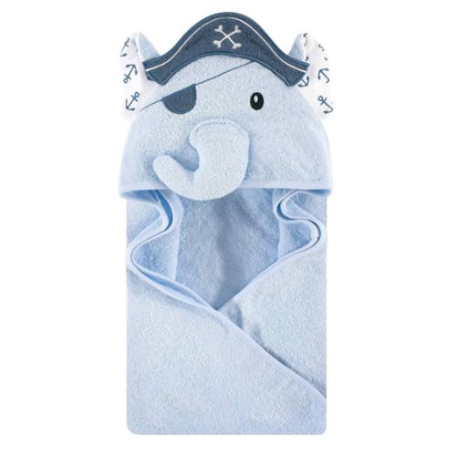 Hudson Baby Unisex Baby Cotton Animal Face Hooded Towel, Pirate Elephant, One Size
