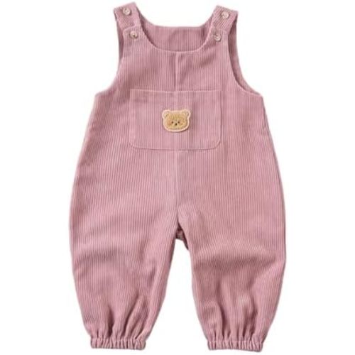 Toddler Baby Fall Winter Outfit Girl Boy Bear Embroidery Overall Pants Suspender Corduroy Jumpsuit with Pocket
