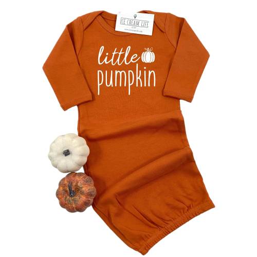 Little Pumpkin Baby Gown, Fall Baby Outfit, Infant Newborn Baby Gown, Baby Announcement, Coming Home Outfit, Gender Neutral Baby Gift
