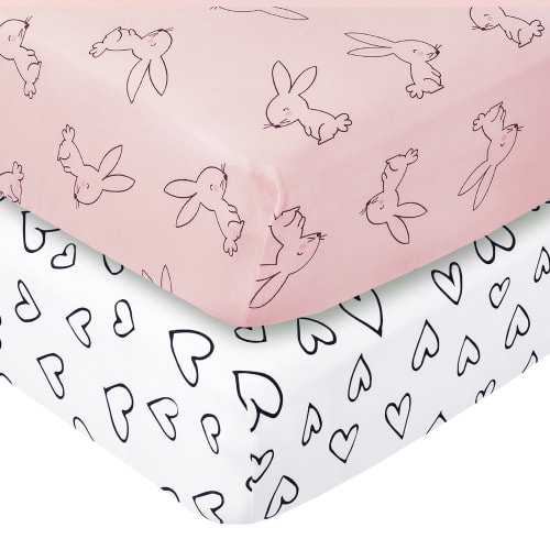 Little Star Baby Jersey 100% Cotton Fitted Crib Sheets in Pink and White (2 Count)