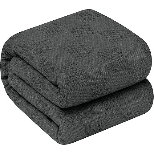 Oakias 100% Cotton Blanket Queen Grey - 350 GSM 90 x 90 Inches Soft Thermal Blanket Queen Size - Throw Blanket Lightweight, Breathable & Durable All Season Blanket for Bed & Couches