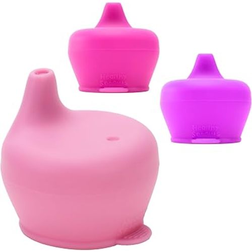 Healthy Sprouts Silicone Sippy Cup Lids - Spill Proof, Fits Any Cup, BPA-Free, Durable & Soft for Babies & Toddlers, Quick to Attach & Clean - 3 Pack Silicone Lids for Cups (Mauve, Orchid, Peony)