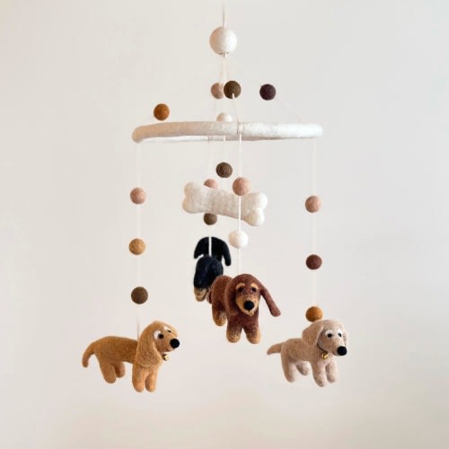 Felt Dachshund Dog Baby Mobile For Nursery Decor, Baby Shower's Gift, Gift for Dog Lovers