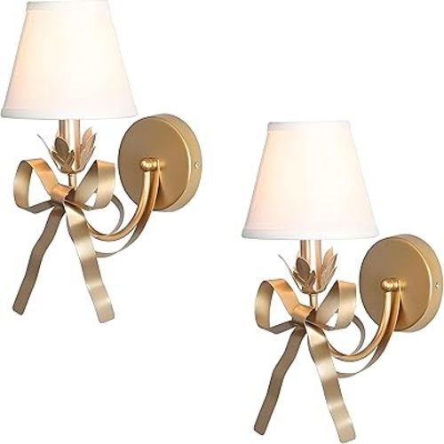 Bedside Wall Mount Light, Modern Wall Sconce Lights Fabric Shade Creative Bow Wall Lamps Perfect for Bedroom Living Room Reading Room and Hotel (2 Pack)