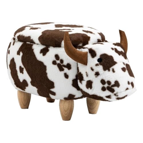 Home 2 Office Cow Ottoman for Kids' Bedroom, Playroom, Nursery, and Living Room, Animal Ottoman with Storage, Footstool for Kids, Brown Cow Print