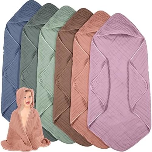 Peryiter 6 Pcs Muslin Hooded Baby Towels,32"x 32" Cotton Newborn Bath Towel Muslin Infant Baby Blankets Absorbent Unisex Newborn Registry Gift for Girls Boys (Green and Pink Series)