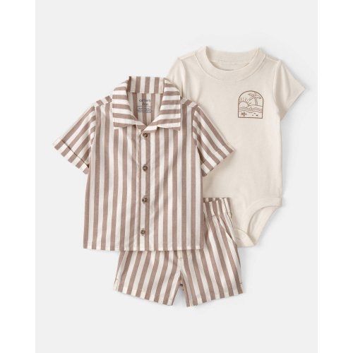 Baby Boy 3-Piece Beach Striped Outfit Set - Brown/White | Carter's