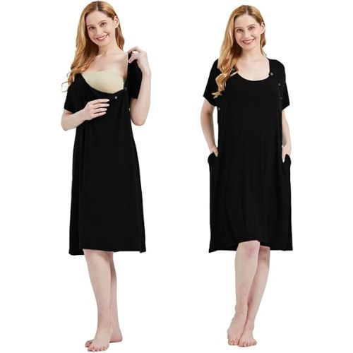Mama & Wish Labor and Delivery Gown 3 in 1 Labor, Delivery and Nursing Gown for Hospital Made with Ultra-Soft Fabric