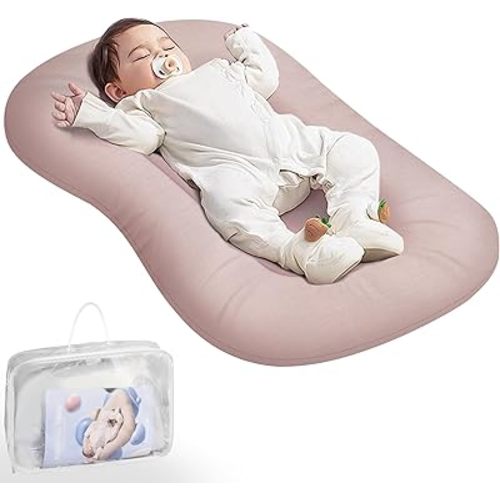 Baby Lounger - Baby Lounger Pillow for Newborn, 0-24 Months, Bionic Design Infant Lounger for Home and Travel, Soft Cotton, Newborn Babies Essentials Gifts, Pink