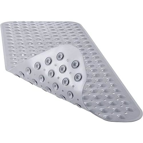 YINENN Bath and Shower Safety Mats 40x16 inch, Non Slip with Suction Cups for Bathroom Stall and Tub Floor, Extra Large and Machine Washable, Drain Holes Keep Bathtub Clean, Grey