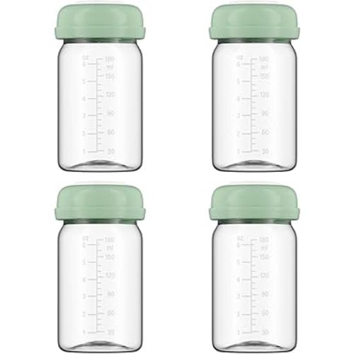 Breastmilk Storage Bottles Collection Bottles, 6oz Wide-Neck Breast Milk Container Compatible for Spectra S1 S2 SG Motif Luna Breast Pumps, Fit for Momcozy Breast Milk Cooler & Fridge, 4 Packs