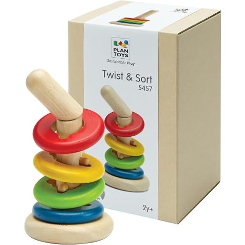 PlanToys® Twist & Sort Wooden Stacking Toy for Toddlers Ages 2+ Montessori