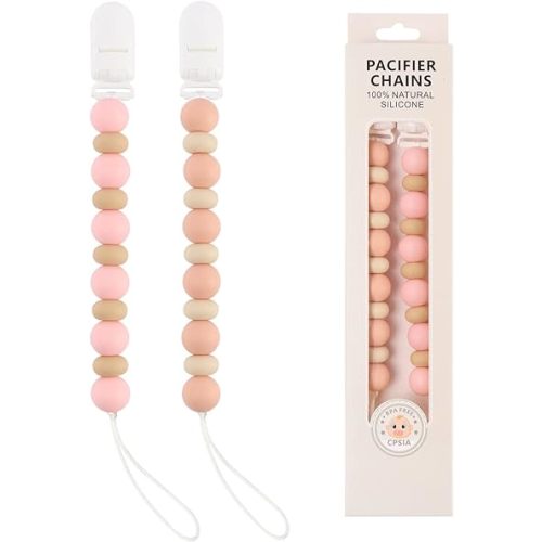 Pacifier Clips, 2PCS Silicone Soother Clips, BPA Free Pacifier Clip Pacifier Holder for Newborn Baby Boy Girl Gifts (A-Pink)