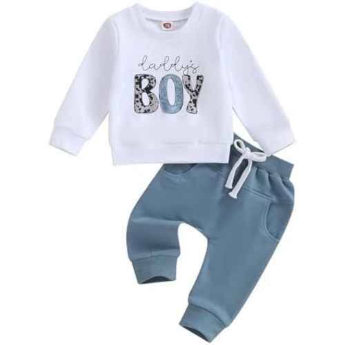 Kupretty Toddler Baby Boy Fall Winter Clothes Letter Graphic Long Sleeve Sweatshirt Pullover Tops + Joggers Pants Outfit Set