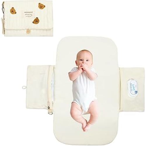 Portable Diaper Changing Pad, with, for Newborn Girl & Boy with Smart Wipes Pocket, Easy-Clean, Waterproof, Soft, Comfortable Foldable Baby Changing Pad (Bear)