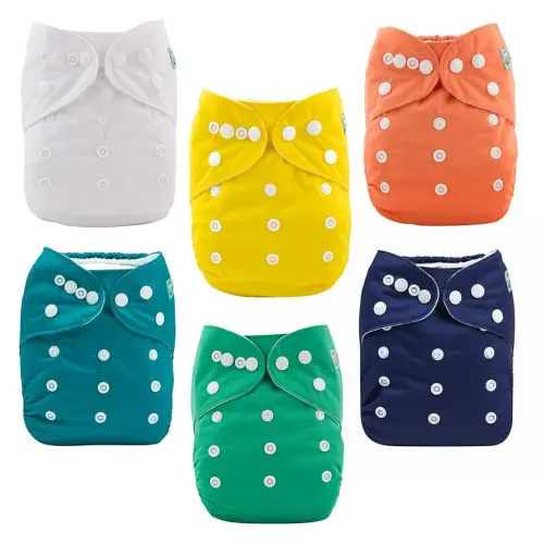 ALVABABY Baby Cloth Diaper 6 Pack with 12 Inserts One Size Cloth Diaper Covers Adjustable Washable Reusable for Baby Girls and Boys
