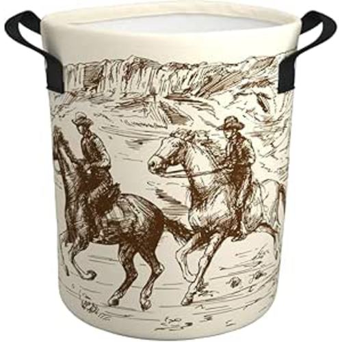 Western Cowboy Laundry Basket Gifts for Boys, Boys' Room Decor Baby Nursery Hamper Western Room Decor 17.7x13.7 Inch