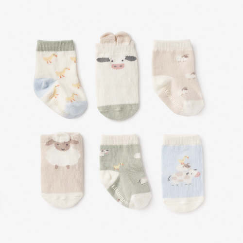 On the Farm Non Slip Baby Socks 6pk MULTI / 0-12M
