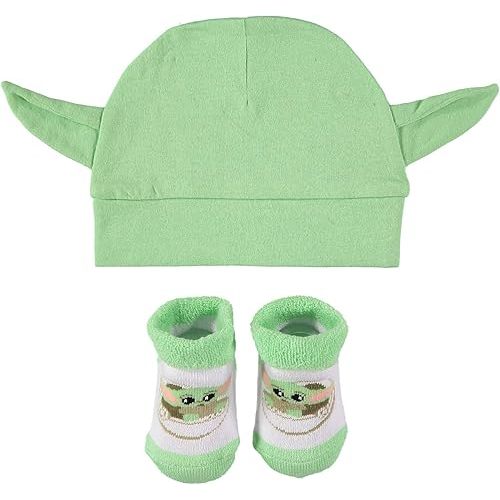 STAR WARS Baby Boys The Mandalorian Cap and Bootie Set - Baby Yoda Baby Gift Set with Hat and Socks
