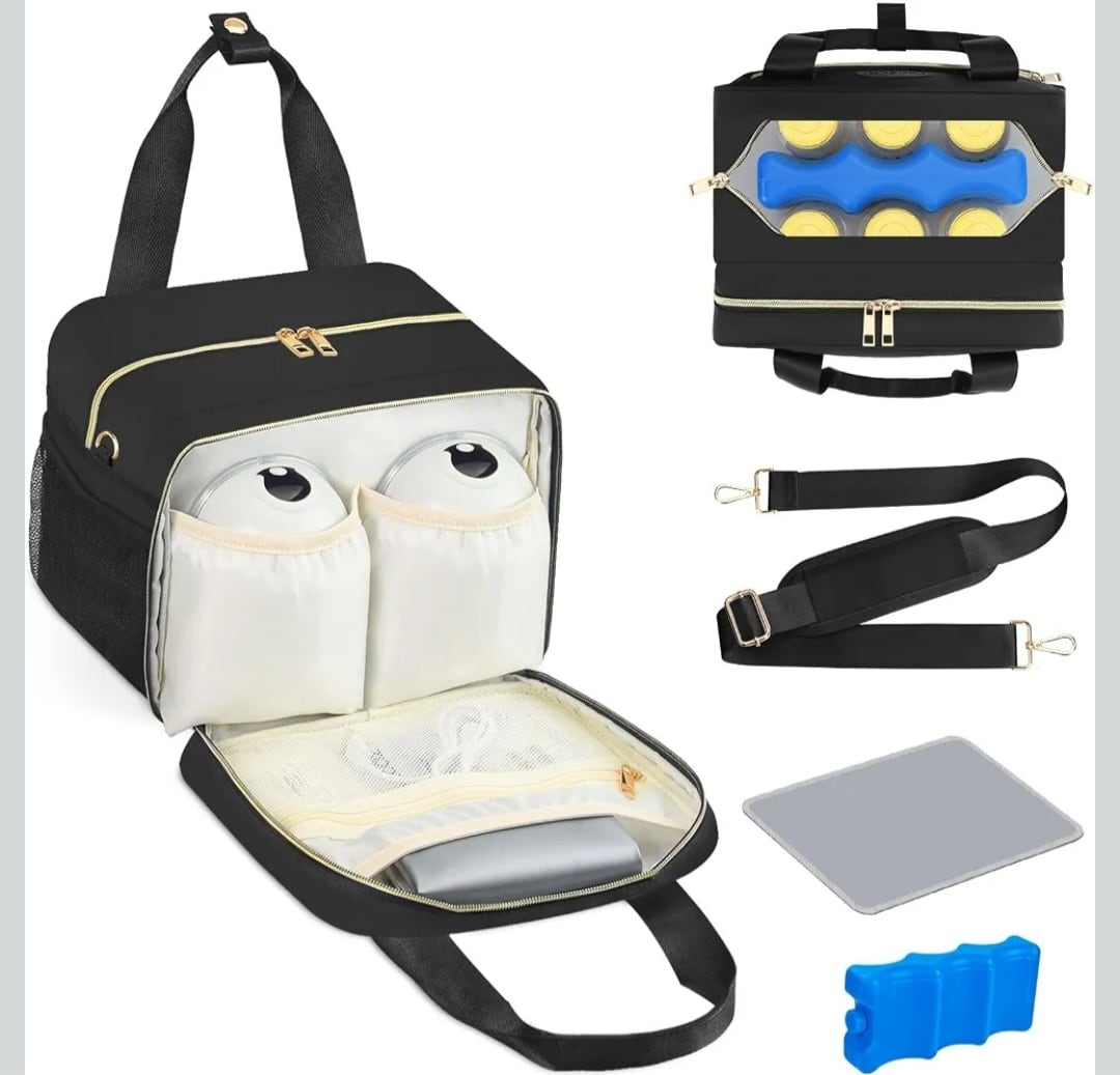 PIIOSER Breastmilk Cooler Bag with Ice Pack, Fits 6 Baby Bottles Up to 9 Ounce, Insulated Bottle Travel Bags with Shoulder Strap-Wearable Breast Pump Carrying Case for Nursing & Working Moms