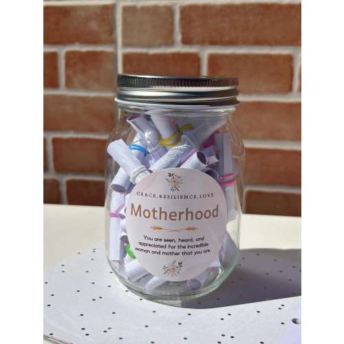 Motherhood Affirmations Jar- 50 Quotes to Uplift and Support Women through Pregnancy-Postpartum Care Package, Gift for Baby Shower, New Moms