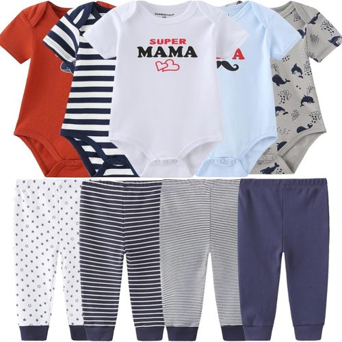 Baby Layette Set Baby Boys' 9-Piece Bodysuits Pants Set Toddler Girl Boy Unisex Baby Gift Sets