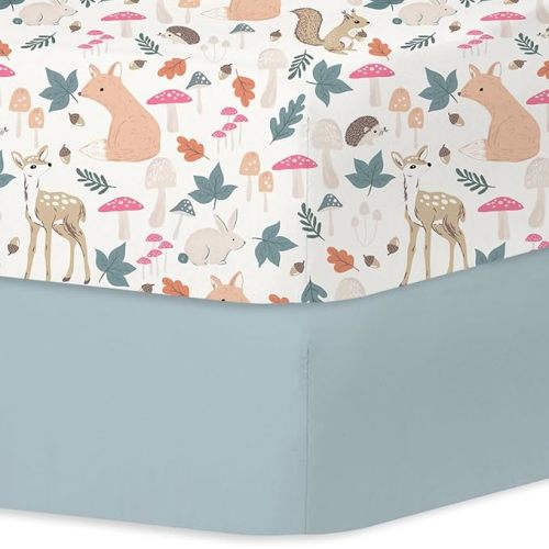 Little Grape Land Crib Sheets 2 Pack, Microfiber Fitted Crib Sheet for Standard Crib Mattress 52"x28"x8", Soft and Neutral Baby Crib Sheets for Boys and Girls, Breathable & Easy Care, Woodland Fawn