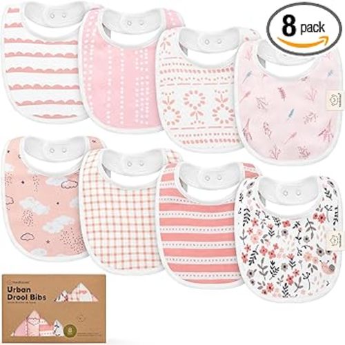 8-Pack Organic Baby Bibs for Boys, Girls - Soft Cotton Drooling and Teething Bibs for Baby Girl & Boy, Extra Absorbent, Easy To Clean & Put On for Toddler, Newborn, Infant 0-24 Months (Sweet Charm)