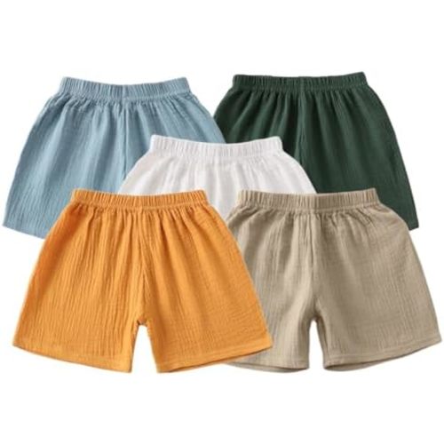 Baby Toddler Boys Shorts Cotton Linen Summer Loose Shorts 3 Pack Elastic Waist Solid Jogger Short Pants