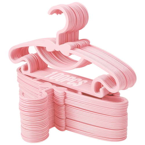 KABOER 100 Pcs Baby Hangers for Closet, Plastic Kids Hangers for Nursery, Childrens Hangers, Cascading Plastic Childrens Hangers and Infant Hangers for Closet