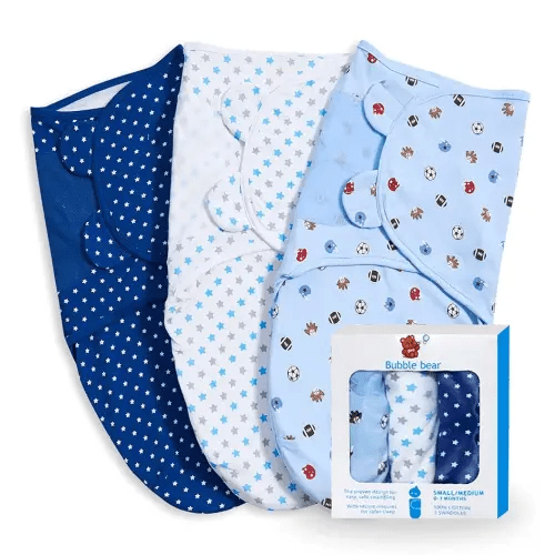 3 Pack Baby Swaddle 3-6 Months - Infant Adjustable Newborn Swaddles Blanket Baby Girl Boy, Swaddling Wrap Blanket Sleep Sack for Newborn-Blue