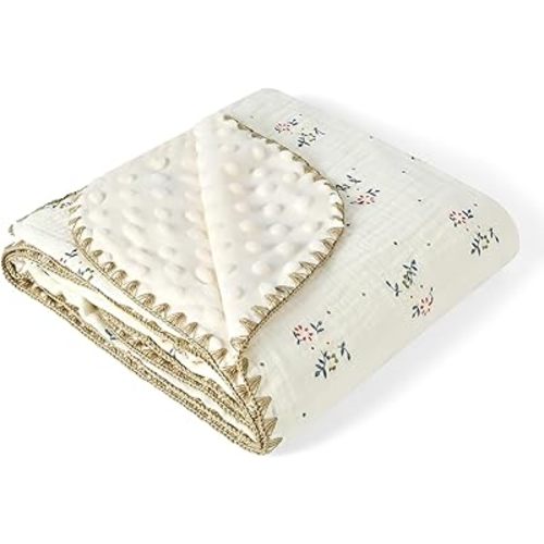Baby Blanket Double Layer Cotton 40 x 40 Soft Receiving Blanket with Pattern Machine Washable Retro Flower
