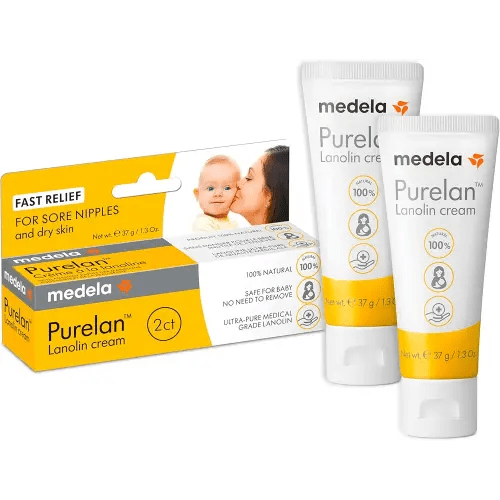 Medela Purelan Lanolin Nipple Cream, Fast Relief for Sore Nipples & Dry Skin During Breastfeeding, Safe for Breastfeeding Baby, Natural, Hypoallergenic, Fragrance-Free, 1.3 Ounces, 2 Pack