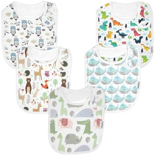 Baby Drooling Bibs, 5 Pack Organic Cotton Adjustable Teething Bib for Babies, Infants & Kids, Gift for Newborn