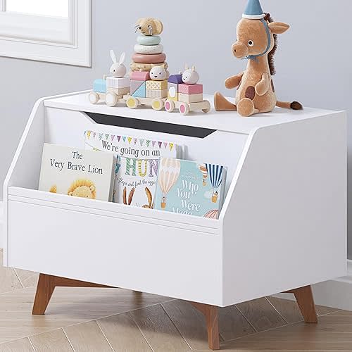 Kids Toy Chest with Book Shelf - White