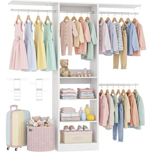 48" Small Closet System, Space-Saving Wall-Mounted Wardrobe Organizer, Mini Garment Rack for Narrow Spaces, Morning Outfit Prep Station & Nursery Dress-up Storage, White
