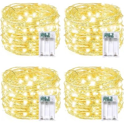 4 Pack 60 LED Fairy Lights Battery Operated with Timer, 20FT Waterproof Twinkle Lights Indoor Outdoor, Cuttable String Lights for Bedroom, Wedding, DIY, Centerpiece, Christmas Decorations (Warm White)