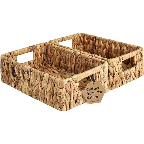 StorageWorks Water Hyacinth Baskets, Small Wicker Baskets for Organizing in Living Room and Shelf, 2-Pack
