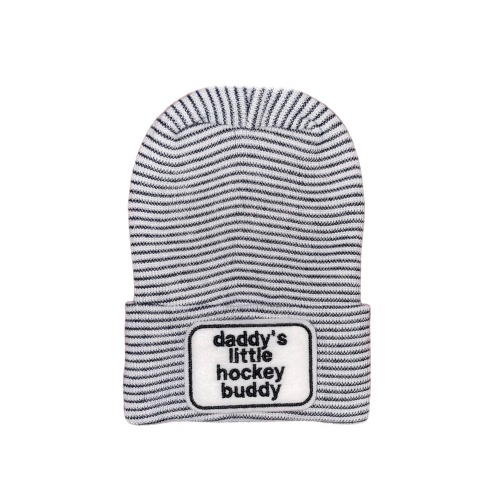Newborn Hat: Daddys Little Hockey Buddy, Keepsake Beanie (Optional Mittens)