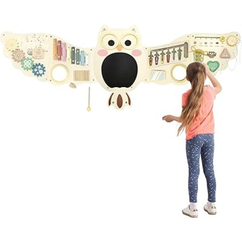 Owl Activity Wall Busy Board Panels, Montessori Sensory Toys, Toddler Learning Activity Center,Interactive Wooden Learning Toy for Toddler Playroom & Children's Daycare