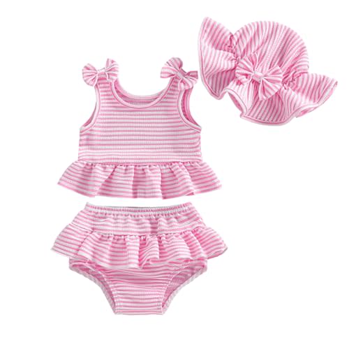 Baby Swimsuit Girl Toddler Bikini Sets Sleeveless Ruffle Striped Bathing Suit Infant Beach Swimwear