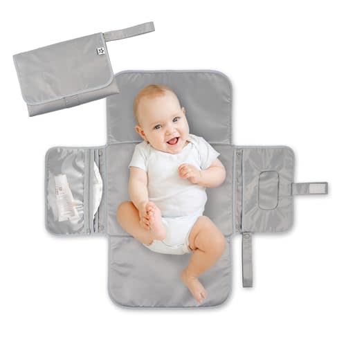 Tiny Twinkle Portable Diaper Changing Pad-Foldable Waterproof Changing Mat&Portable Changing Pad for Travel,Baby Changing Station with Smart Wipes Pocket&Storage (Blue Checkers)