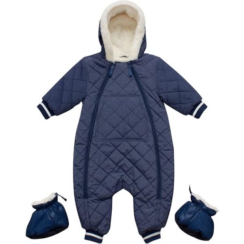 URBAN REPUBLIC Baby Boys' Pram Snowsuit - Quilted Fleece Lined Snowsuit with Gloves - Outerwear Coveralls (Sizes: 3-9M)