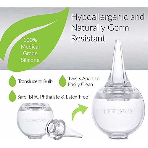 Innovo Hospital Grade Silicone Twister Bulb Baby Ear Syringe and Nasal Aspirator, Sucks Snot and Mucus, Nasal Bulb Ear Syringe, Cleanable and Reusable Clear White